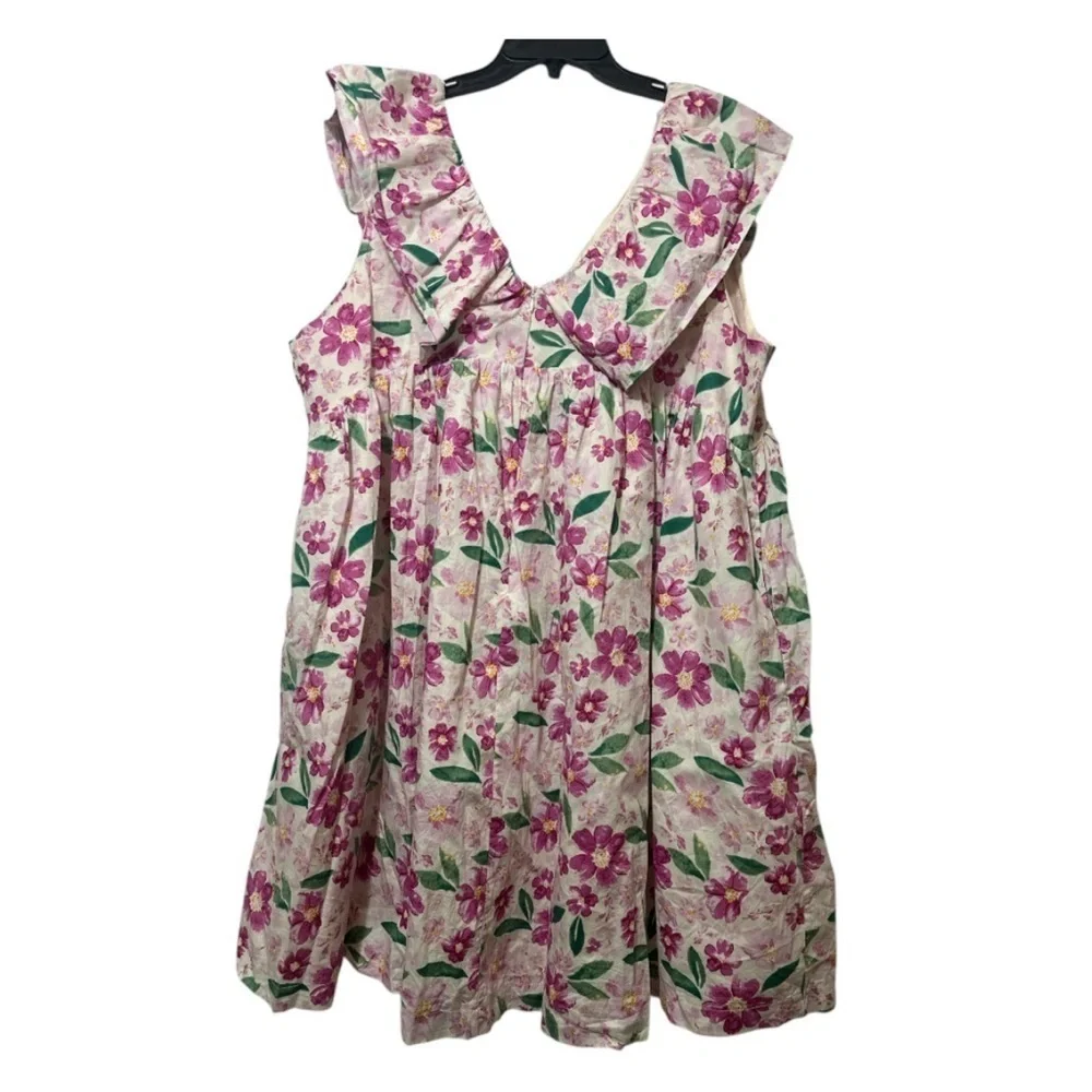 ARULA Pink and Green Ruffled Babydoll Dress
